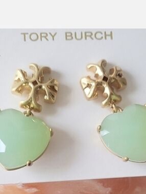 Tory Burch Gold-Tone Earrings with Mint Green Heart Drops